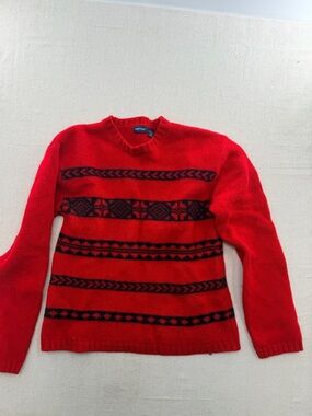 Structure Wool Crewneck Sweater with Black Patterned Stripes